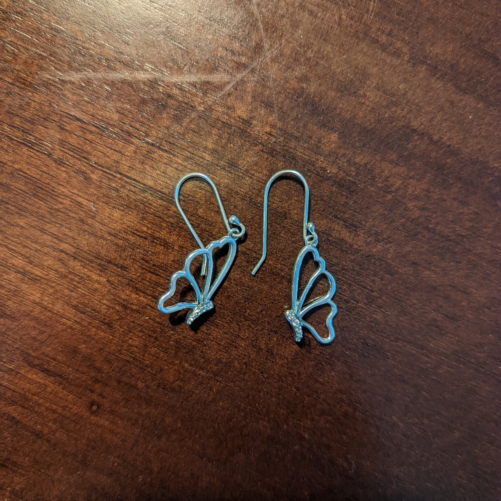Sterling silver butterfly earrings with tiny CZ